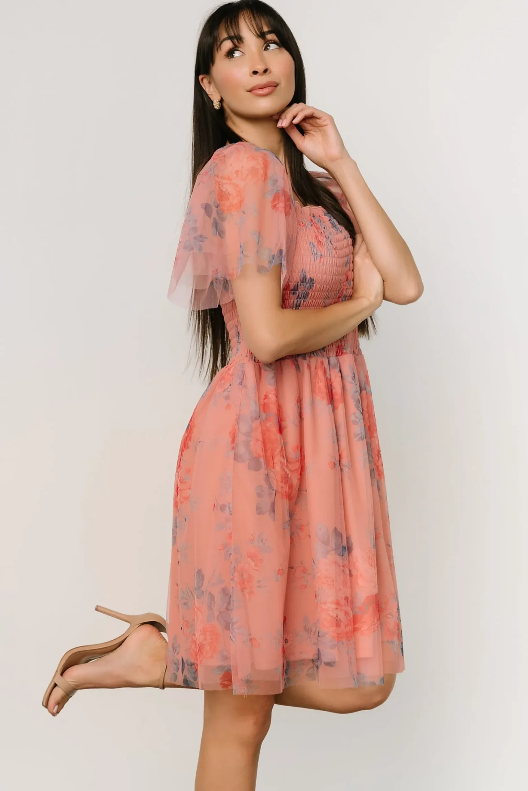 Baltic Born EXTENDED SIZING|Tivoli Tulle Short Dress | Coral + Blue Floral