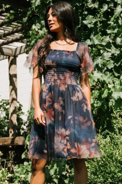 Baltic Born DRESSES|short dresses|Tivoli Tulle Short Dress | Dark Blue Floral