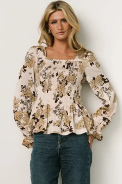 Baltic Born blouses + shirts|Topanga Smocked Top | Taupe Floral