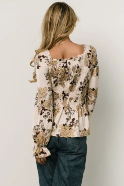 Baltic Born blouses + shirts|Topanga Smocked Top | Taupe Floral