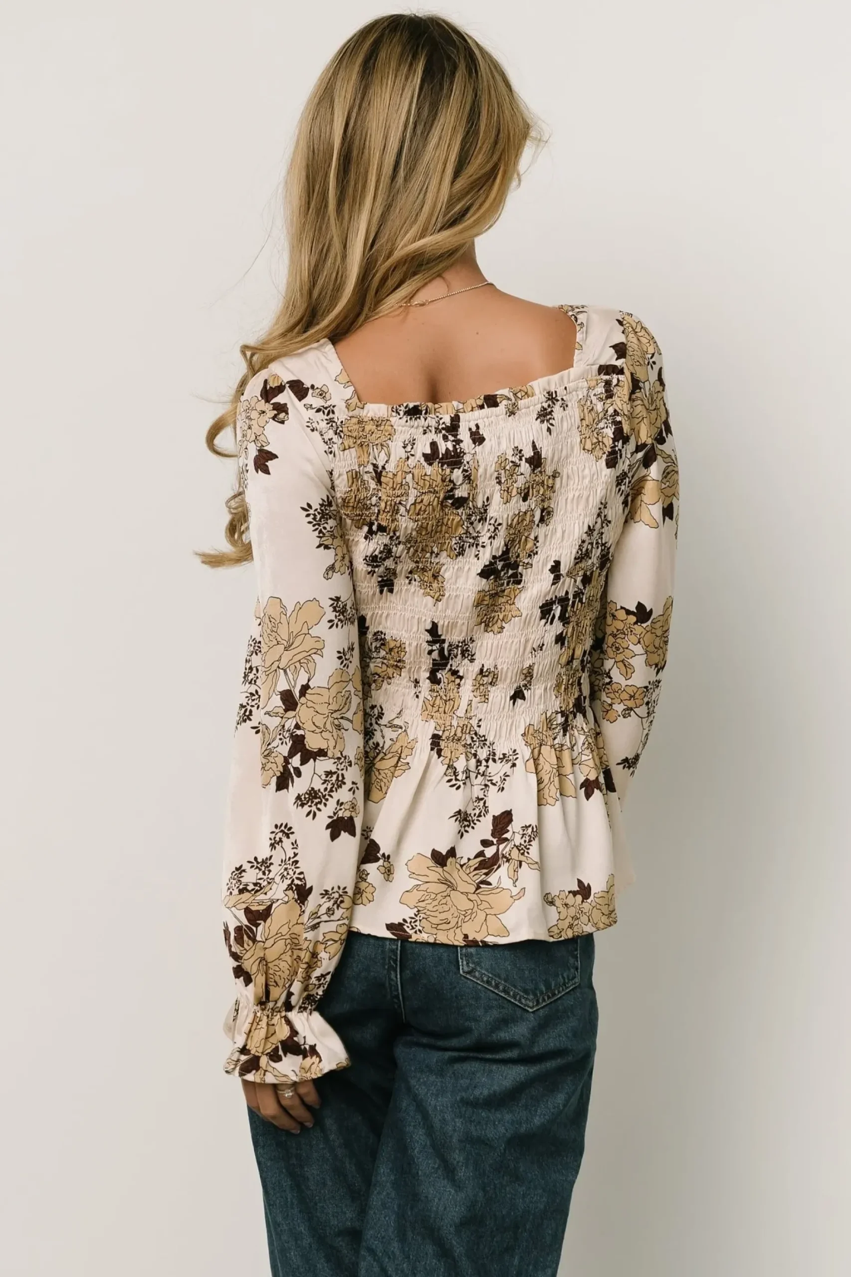 Baltic Born blouses + shirts|Topanga Smocked Top | Taupe Floral