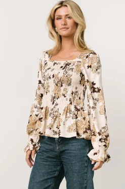 Baltic Born blouses + shirts|Topanga Smocked Top | Taupe Floral