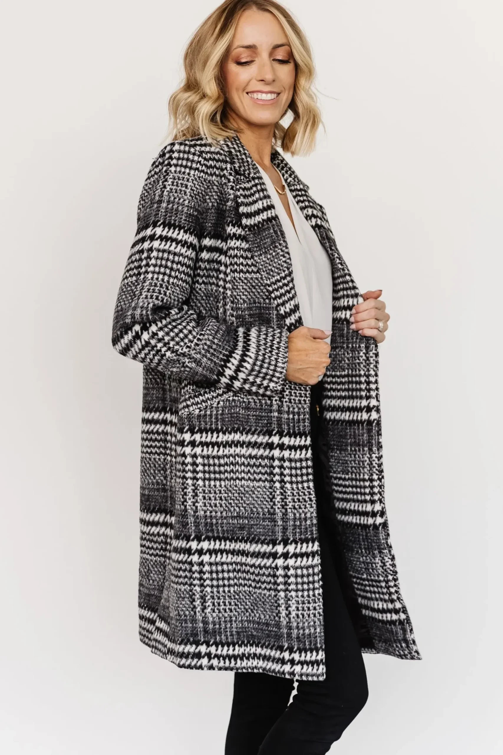 Baltic Born outerwear|Townley Houndstooth Coat | Black + Off White