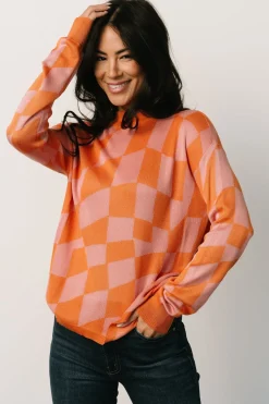 Baltic Born sweaters|Travis Checkered Sweater | Orange + Pink