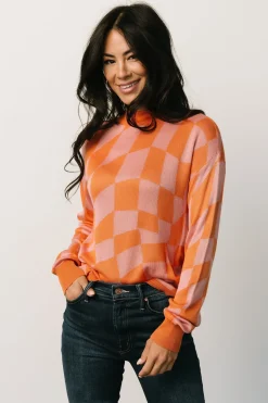Baltic Born sweaters|Travis Checkered Sweater | Orange + Pink