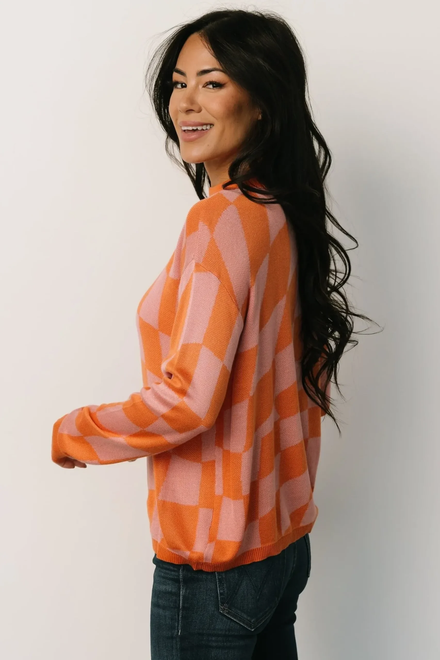 Baltic Born sweaters|Travis Checkered Sweater | Orange + Pink