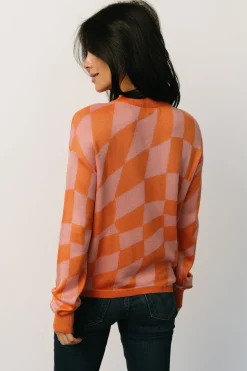 Baltic Born sweaters|Travis Checkered Sweater | Orange + Pink