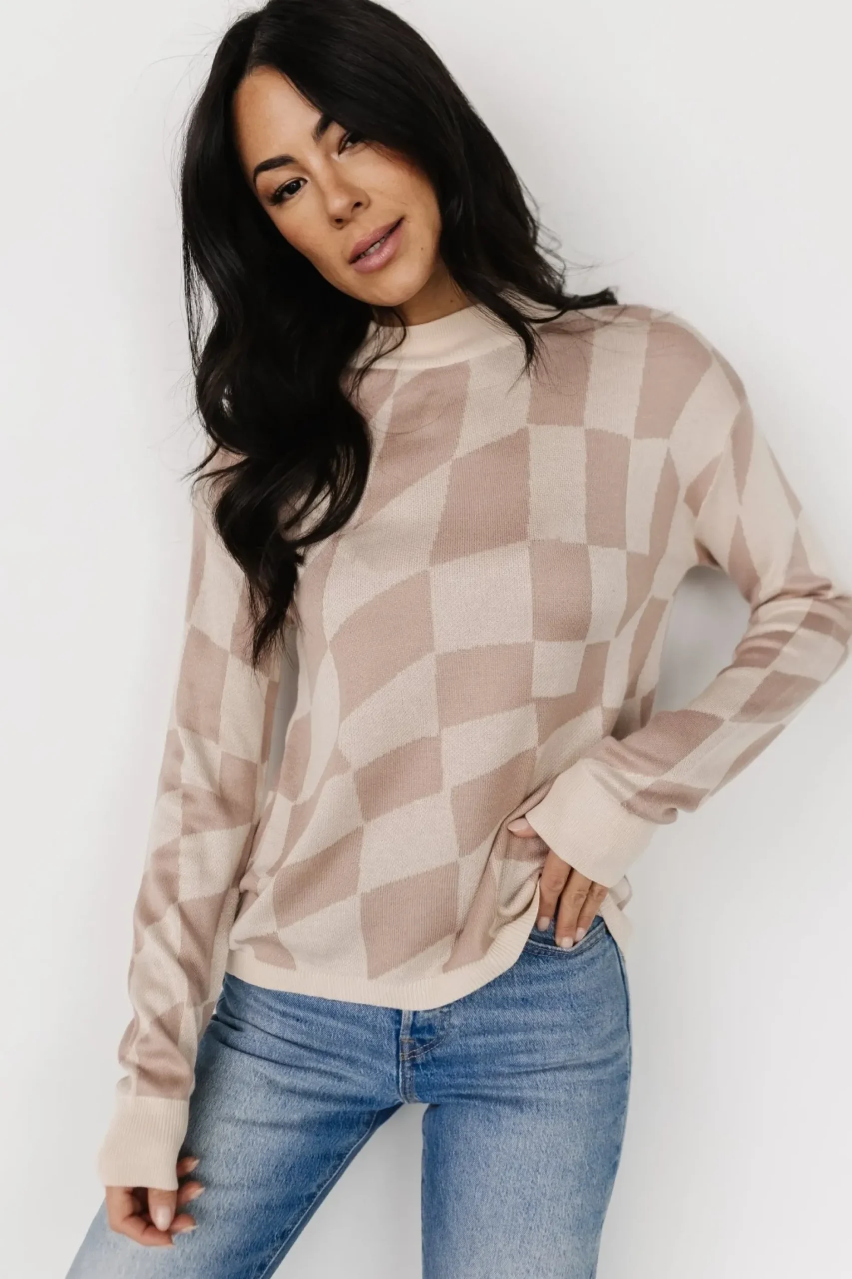 Baltic Born sweaters|Travis Checkered Sweater | Sand + Mocha