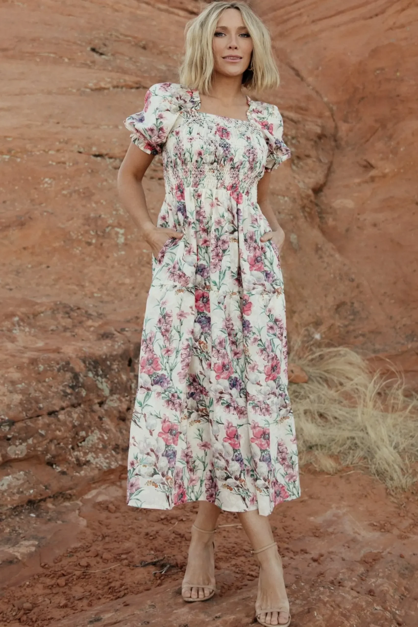 Baltic Born maxi dresses|Tulsa Smocked Dress | Cream + Pink