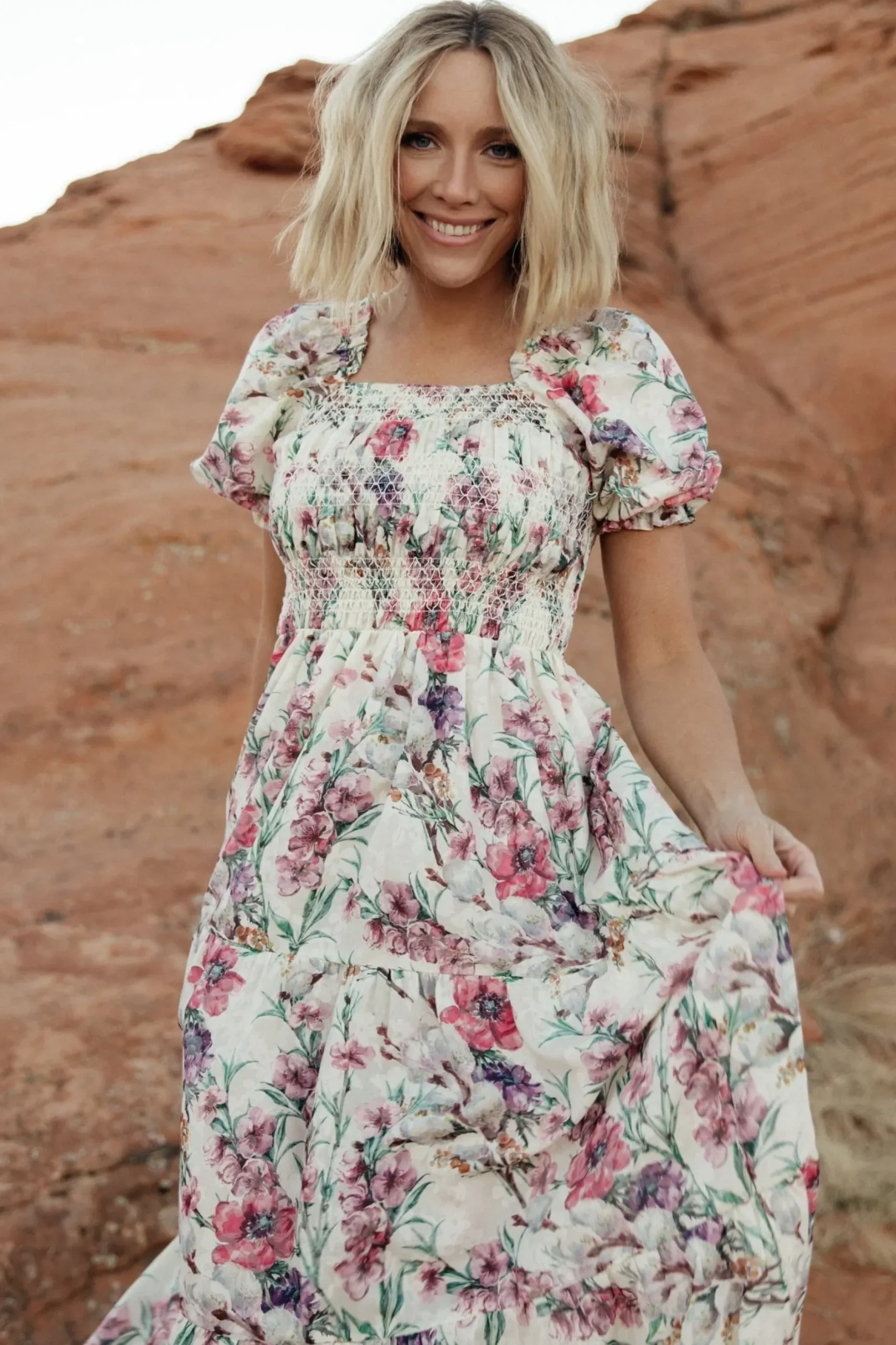 Baltic Born maxi dresses|Tulsa Smocked Dress | Cream + Pink