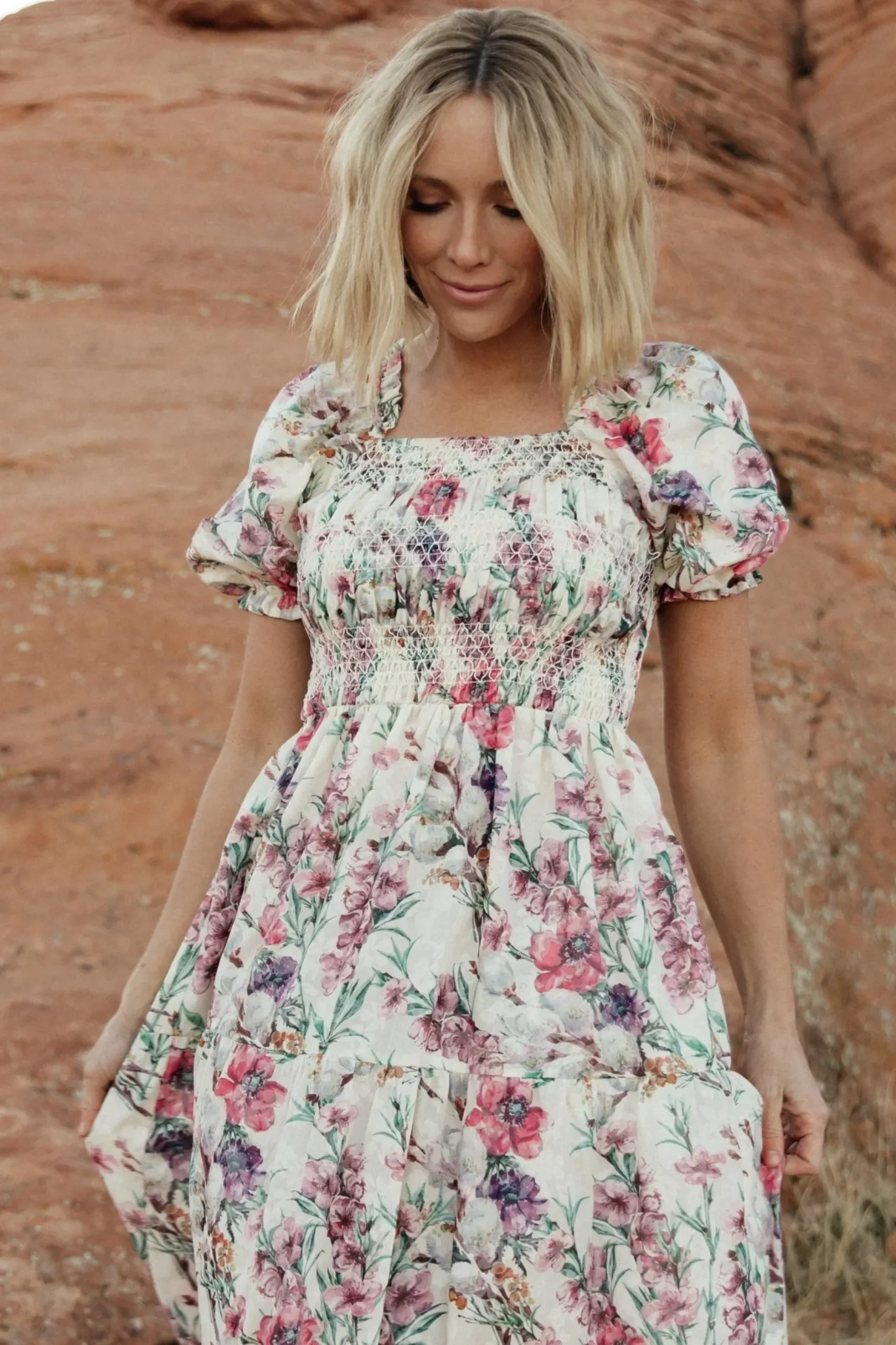 Baltic Born maxi dresses|Tulsa Smocked Dress | Cream + Pink
