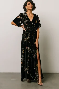 Baltic Born maxi dresses|WEDDING SUITE|Uma Velvet Maxi Dress | Black Butterfly Print