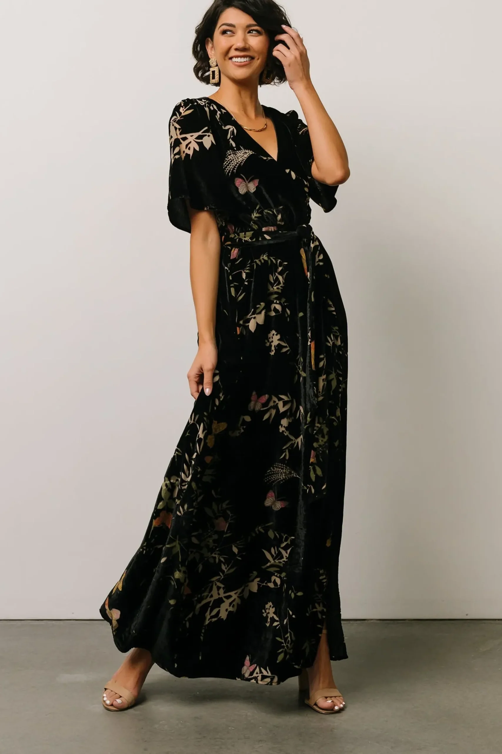 Baltic Born maxi dresses|WEDDING SUITE|Uma Velvet Maxi Dress | Black Butterfly Print