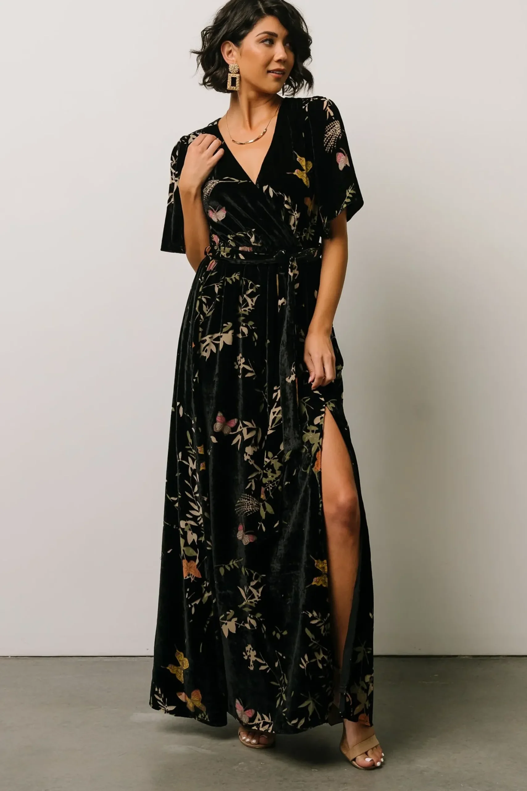 Baltic Born maxi dresses|WEDDING SUITE|Uma Velvet Maxi Dress | Black Butterfly Print