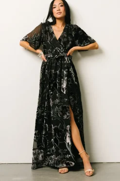 Baltic Born maxi dresses|WEDDING SUITE|Uma Velvet Maxi Dress | Black + Silver Floral