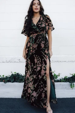 Baltic Born maxi dresses|WEDDING SUITE|Uma Velvet Maxi Dress | Green Floral