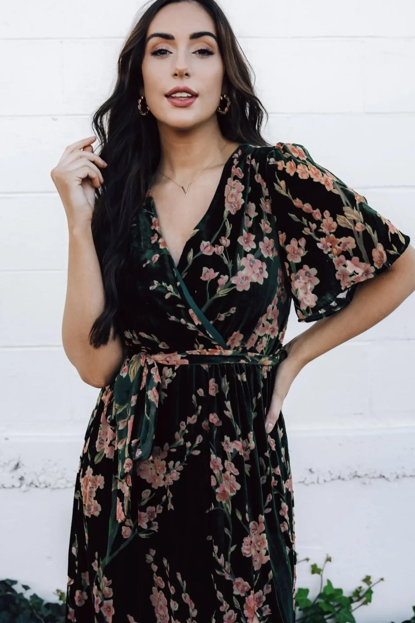 Baltic Born maxi dresses|WEDDING SUITE|Uma Velvet Maxi Dress | Green Floral