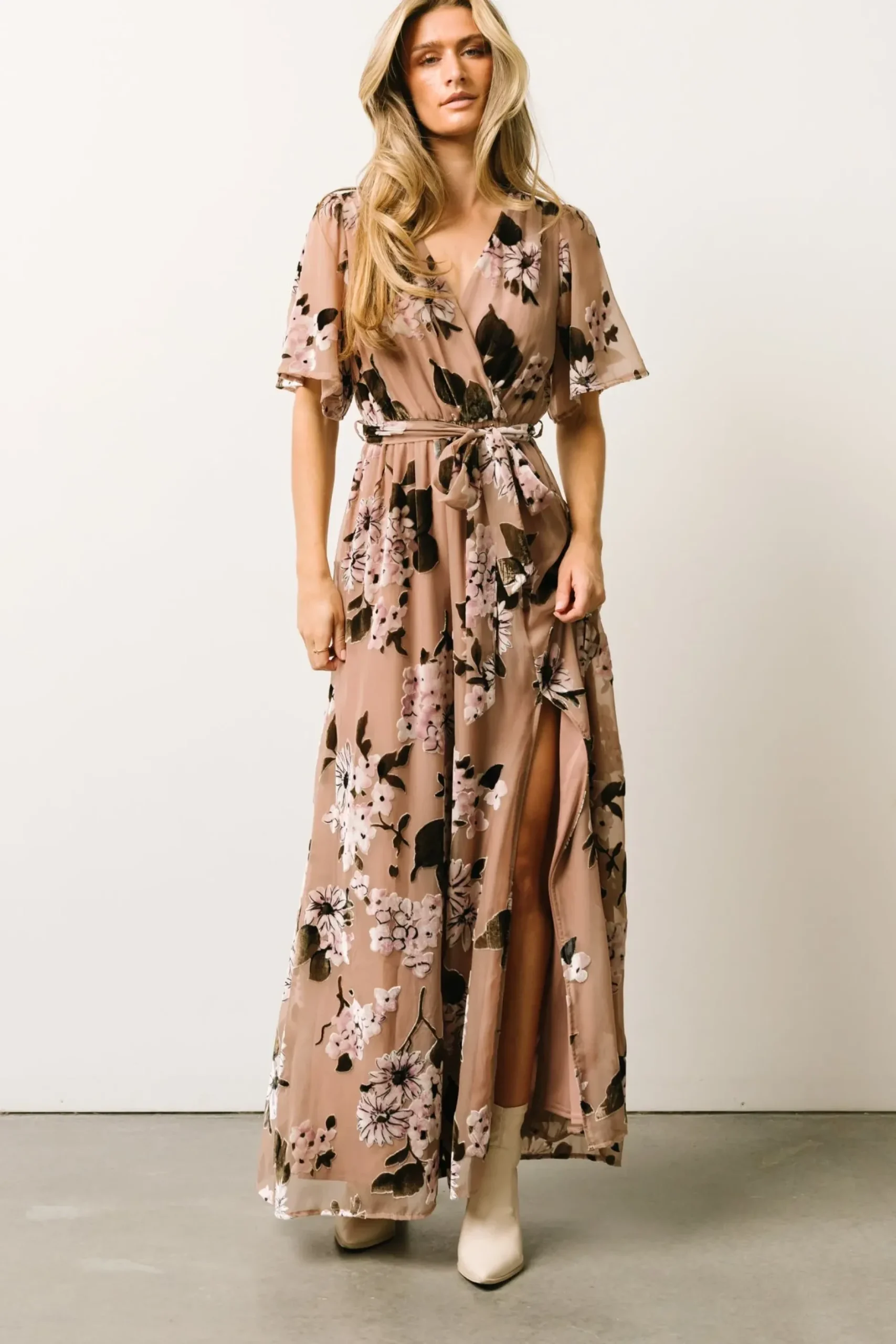 Baltic Born maxi dresses|WEDDING SUITE|Uma Velvet Maxi Dress | Taupe Multi Floral