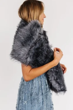 Baltic Born shawls|Valerie Faux Fur Shawl | Dark Gray