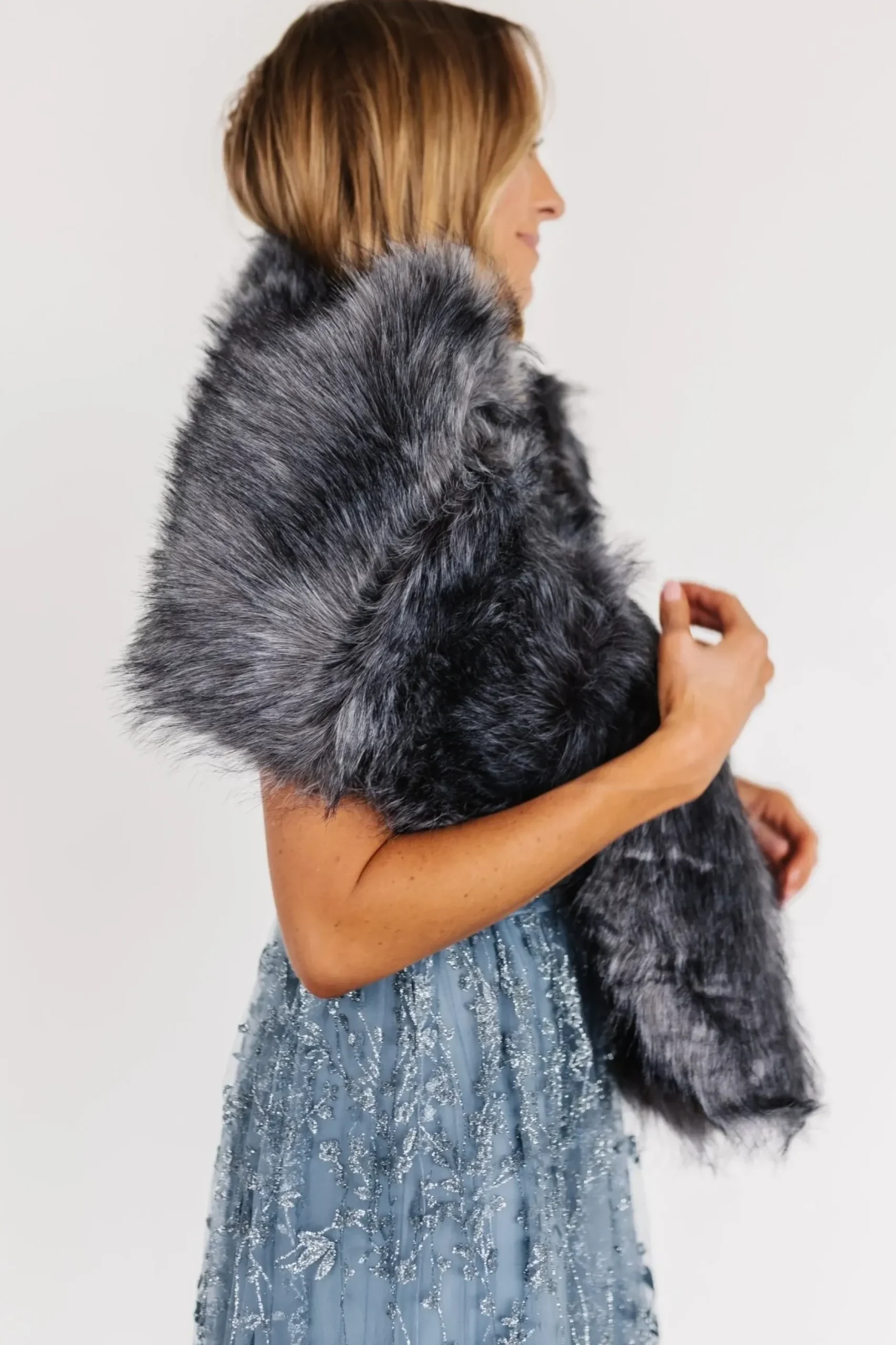 Baltic Born shawls|Valerie Faux Fur Shawl | Dark Gray