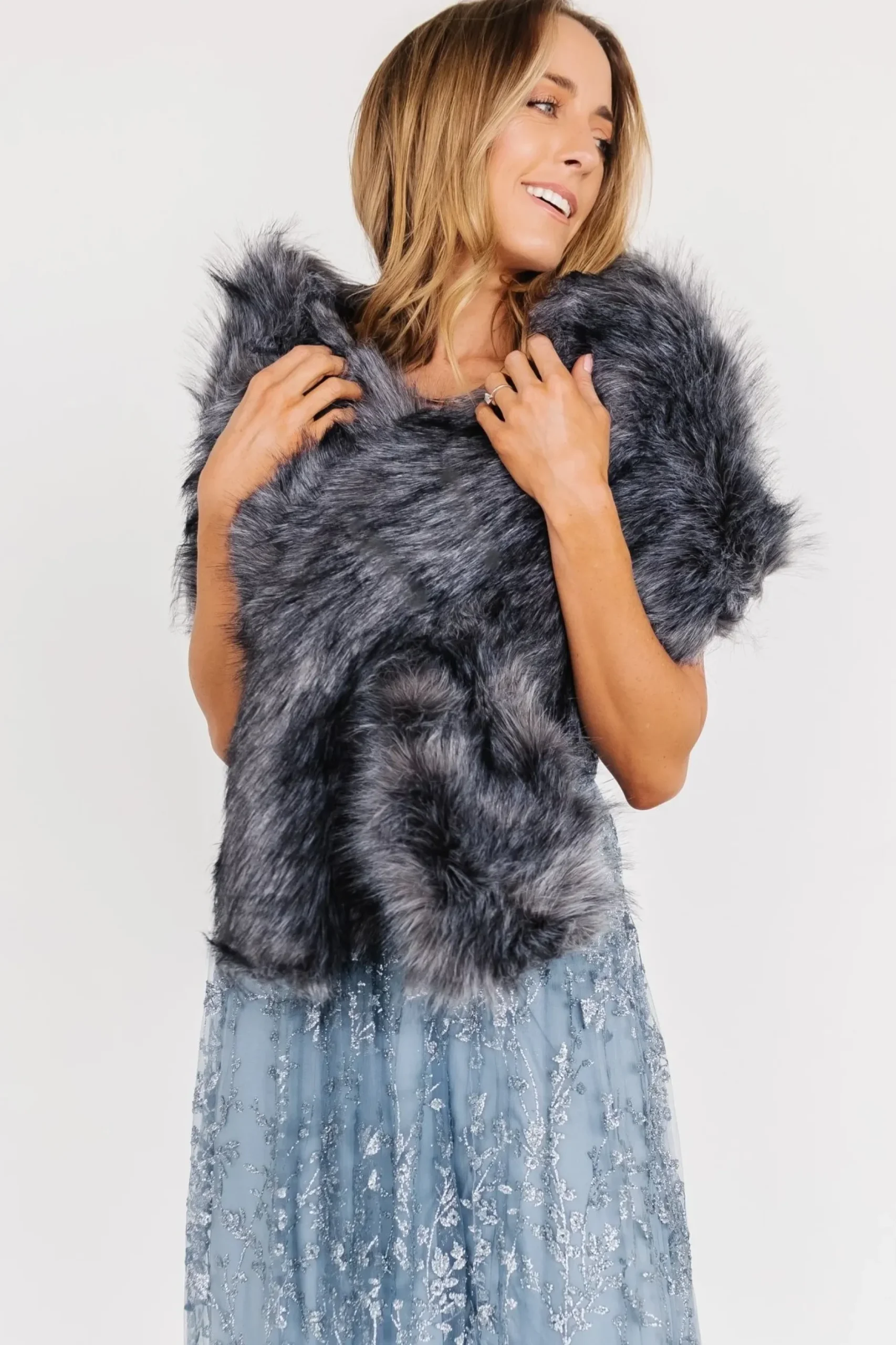 Baltic Born shawls|Valerie Faux Fur Shawl | Dark Gray