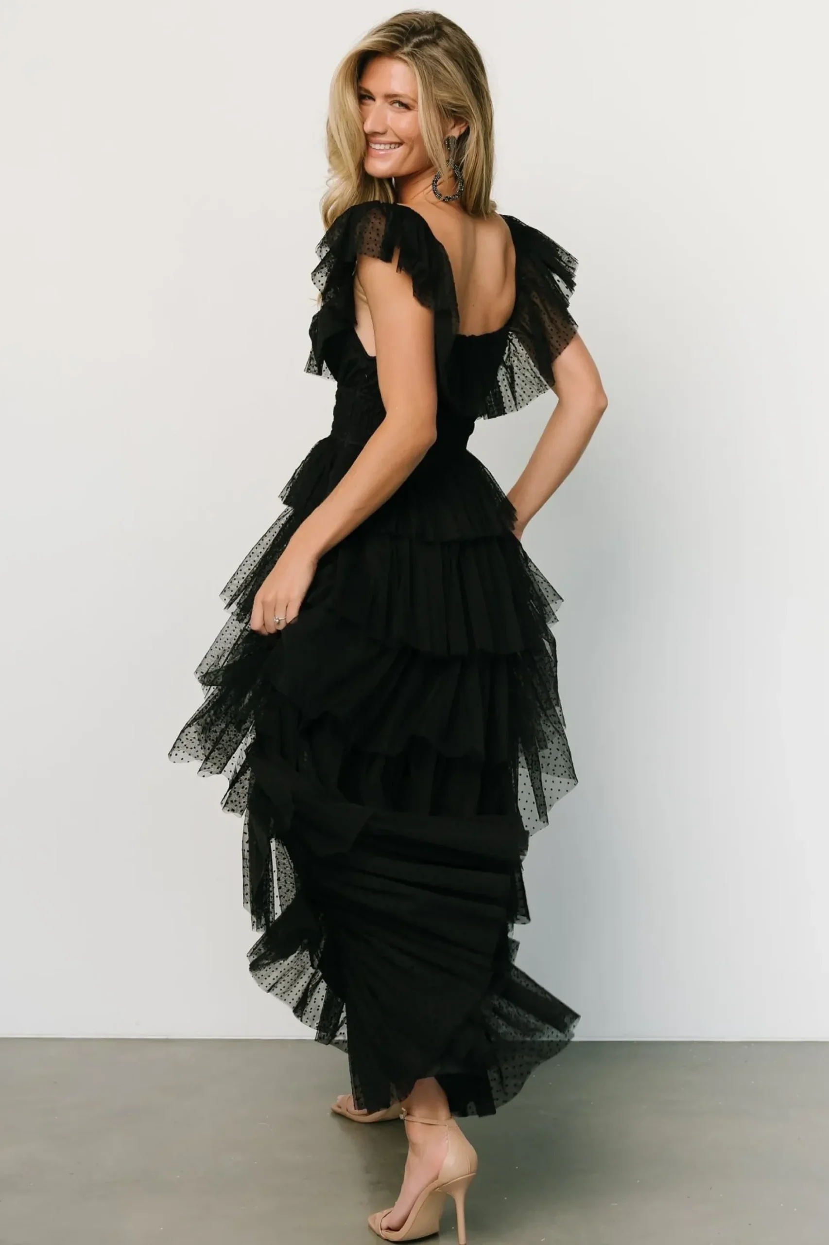 Baltic Born COMING SOON|Valora Swiss Dot Tulle Maxi Dress | Black