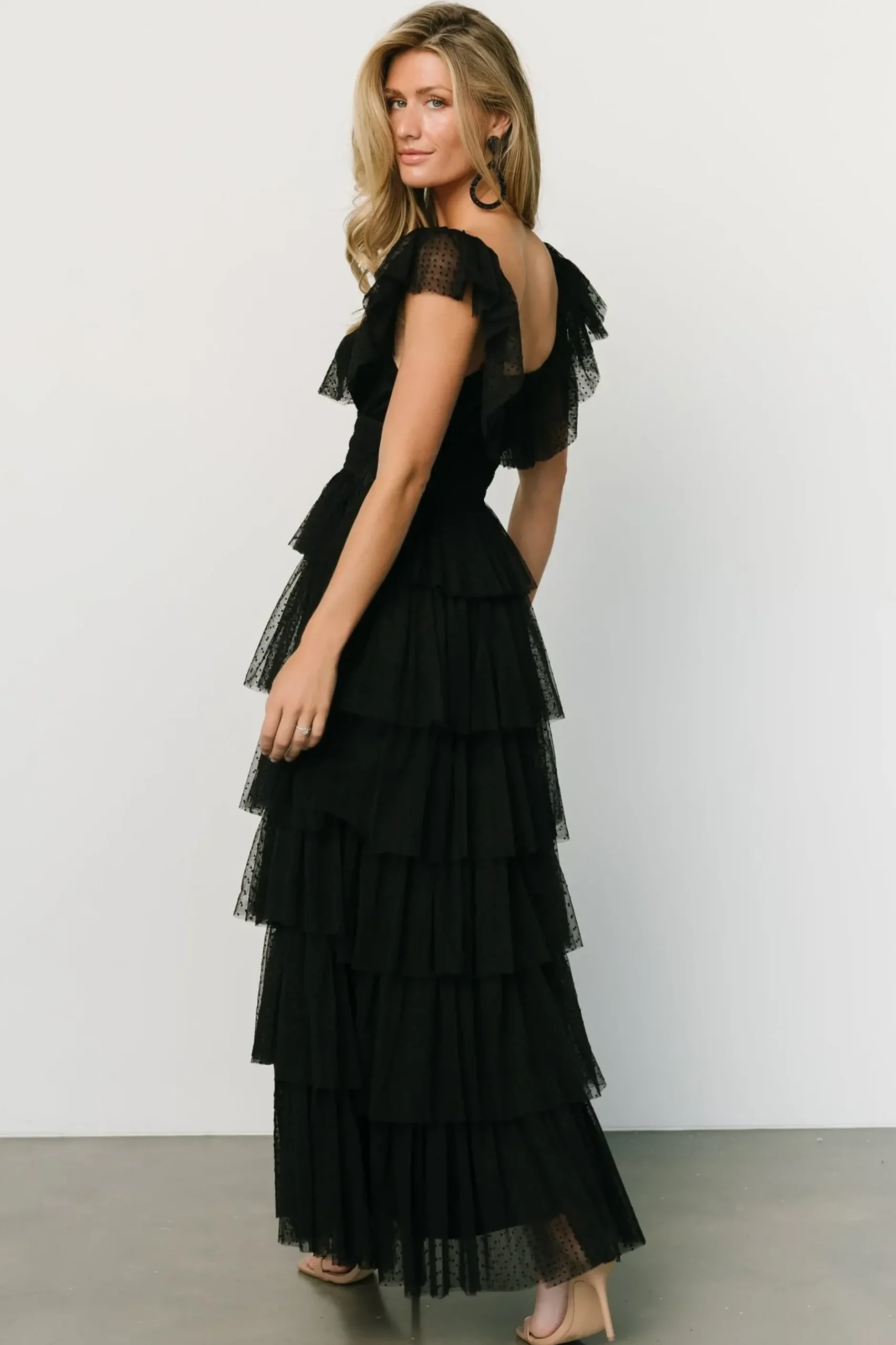 Baltic Born COMING SOON|Valora Swiss Dot Tulle Maxi Dress | Black
