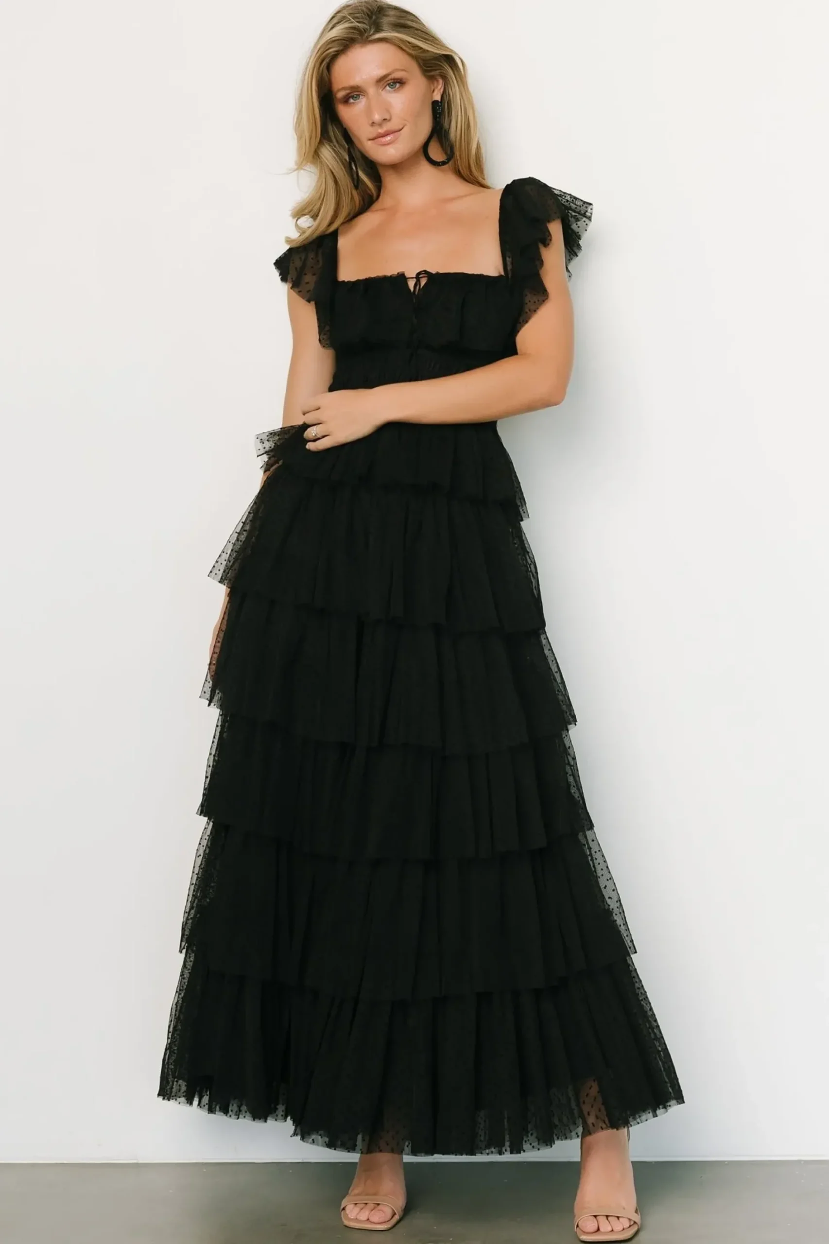 Baltic Born COMING SOON|Valora Swiss Dot Tulle Maxi Dress | Black