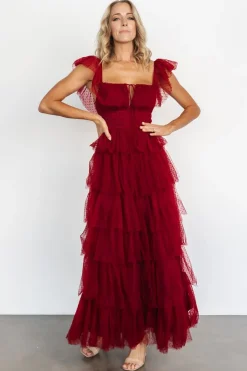Baltic Born COMING SOON|Valora Swiss Dot Tulle Maxi Dress | Wine
