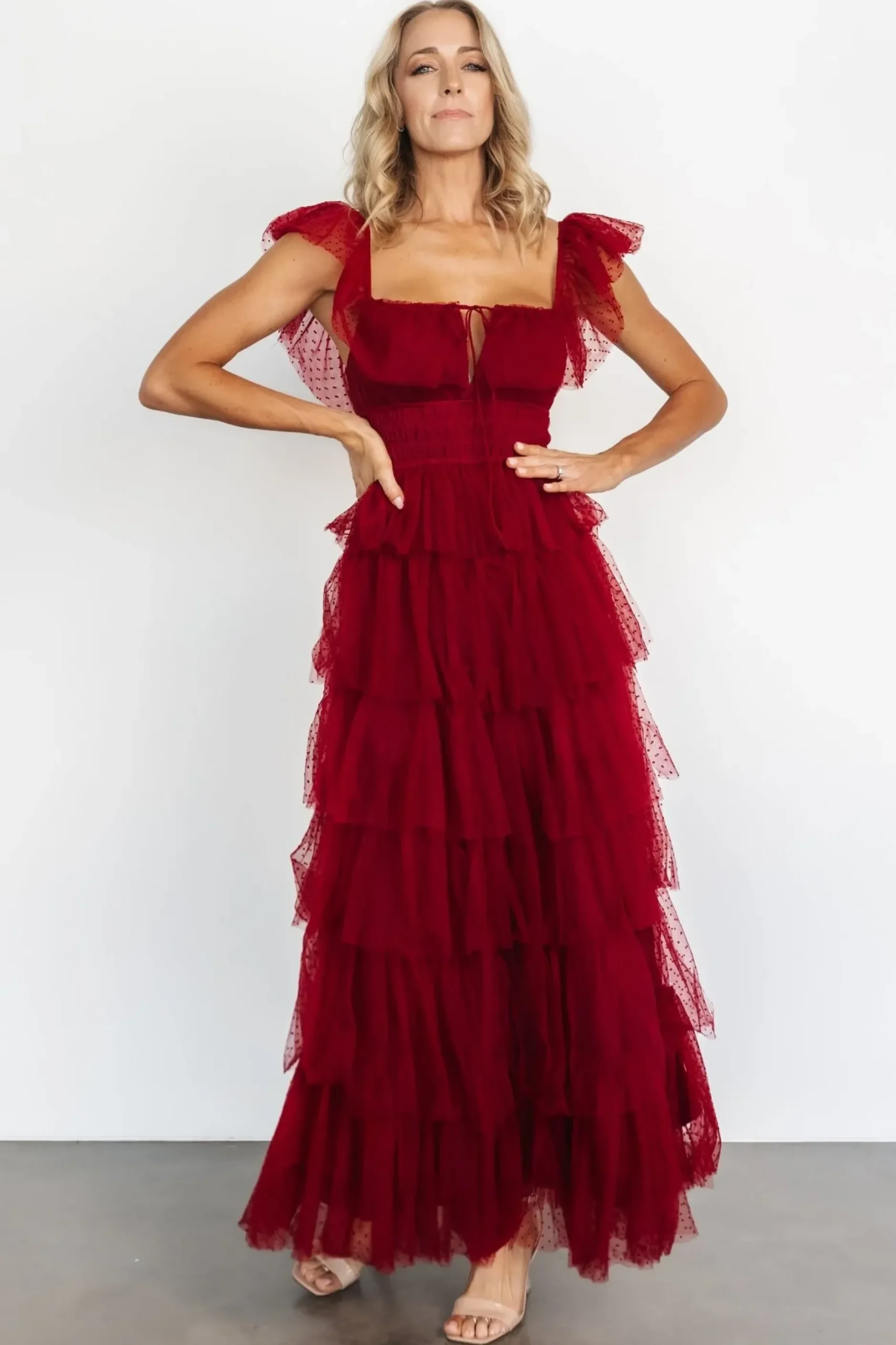 Baltic Born COMING SOON|Valora Swiss Dot Tulle Maxi Dress | Wine