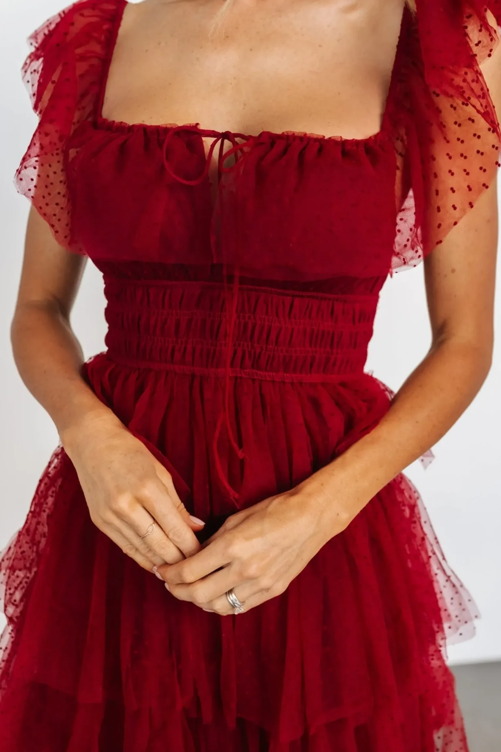 Baltic Born COMING SOON|Valora Swiss Dot Tulle Maxi Dress | Wine