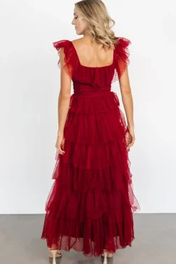 Baltic Born COMING SOON|Valora Swiss Dot Tulle Maxi Dress | Wine