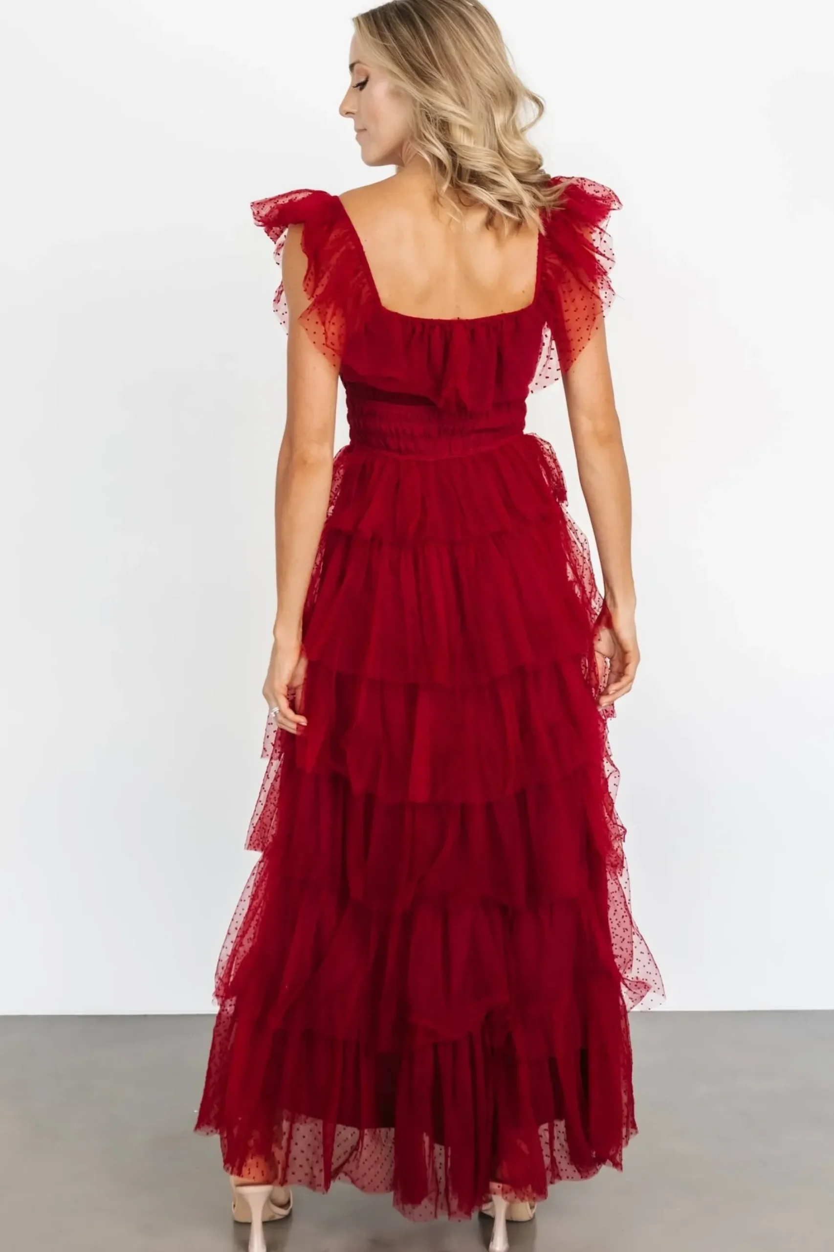Baltic Born COMING SOON|Valora Swiss Dot Tulle Maxi Dress | Wine