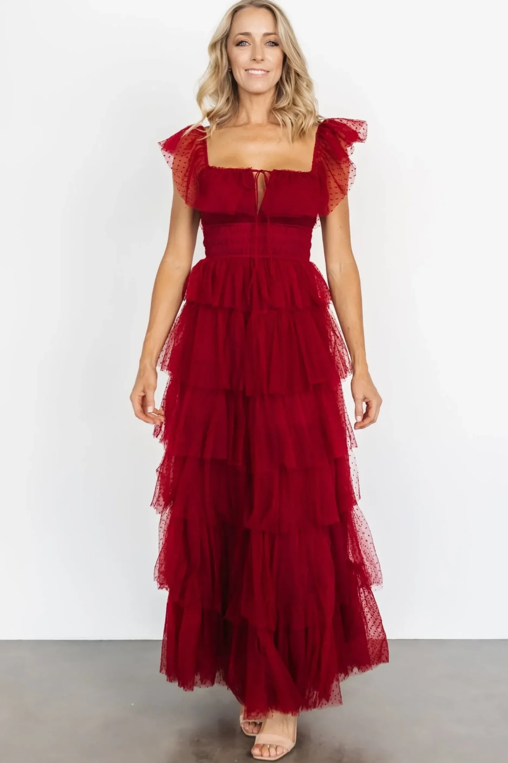 Baltic Born COMING SOON|Valora Swiss Dot Tulle Maxi Dress | Wine