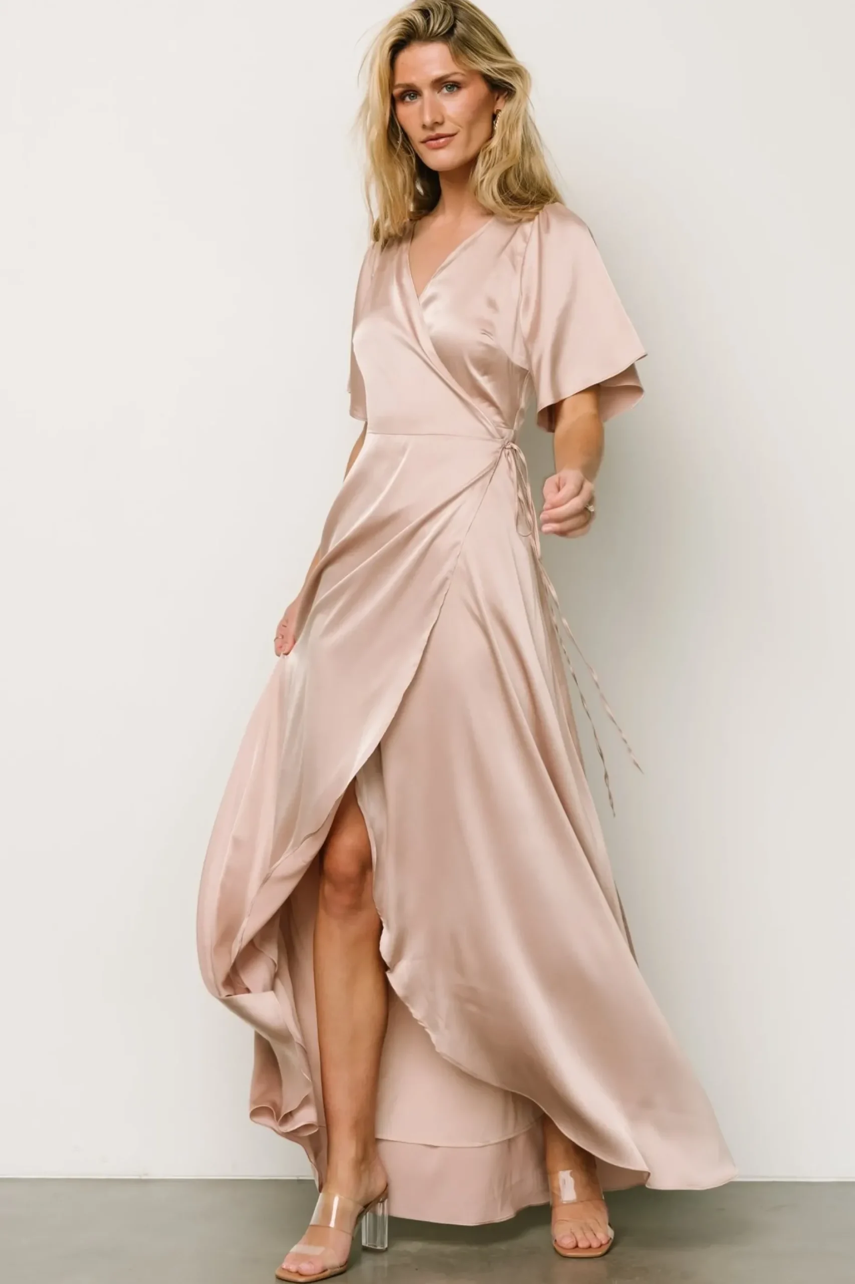 Baltic Born maxi dresses|WEDDING SUITE|Vara Satin Maxi Wrap Dress | Champagne