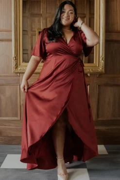 Baltic Born maxi dresses|WEDDING SUITE|Vara Satin Maxi Wrap Dress | Terracotta