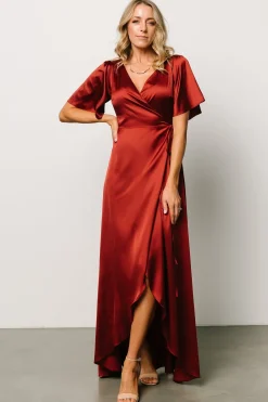 Baltic Born maxi dresses|WEDDING SUITE|Vara Satin Maxi Wrap Dress | Terracotta