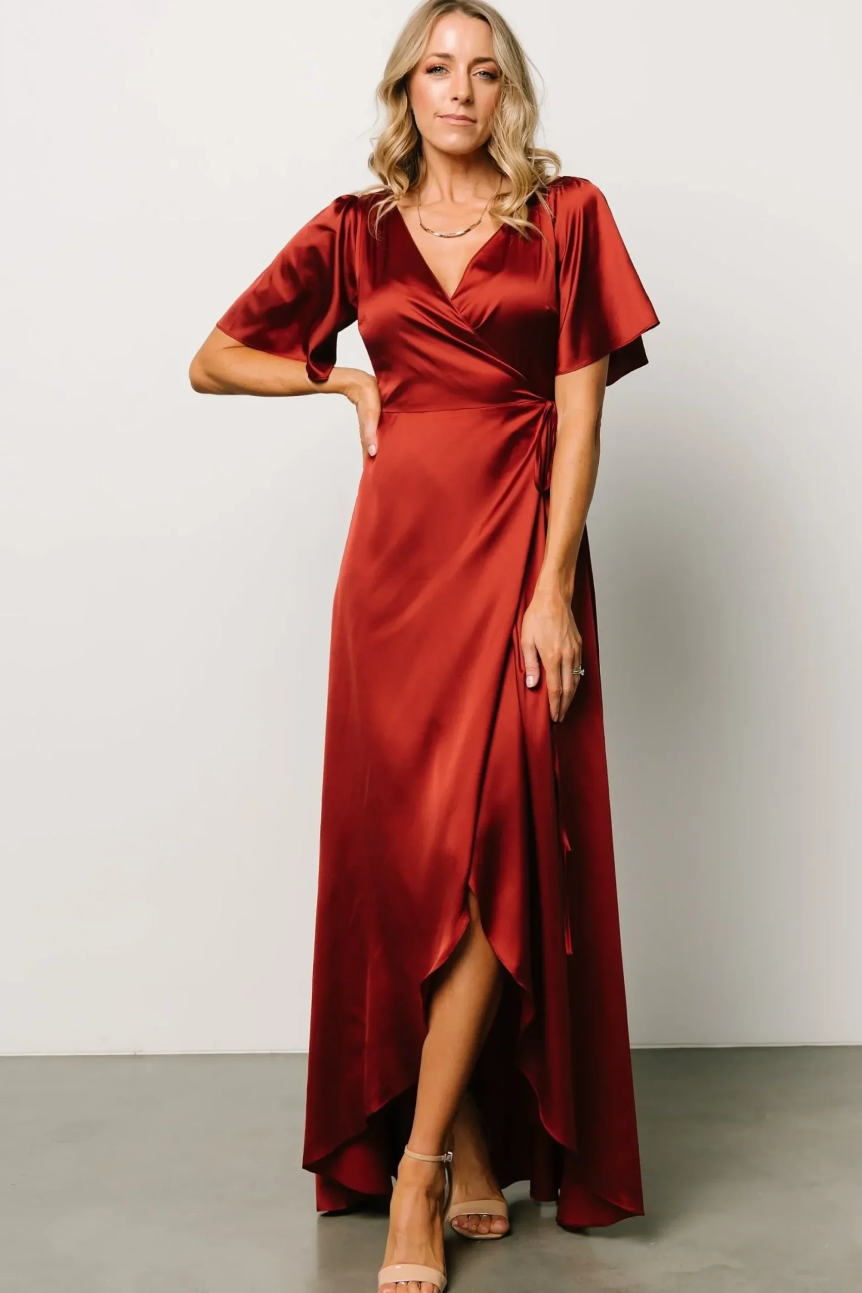Baltic Born maxi dresses|WEDDING SUITE|Vara Satin Maxi Wrap Dress | Terracotta
