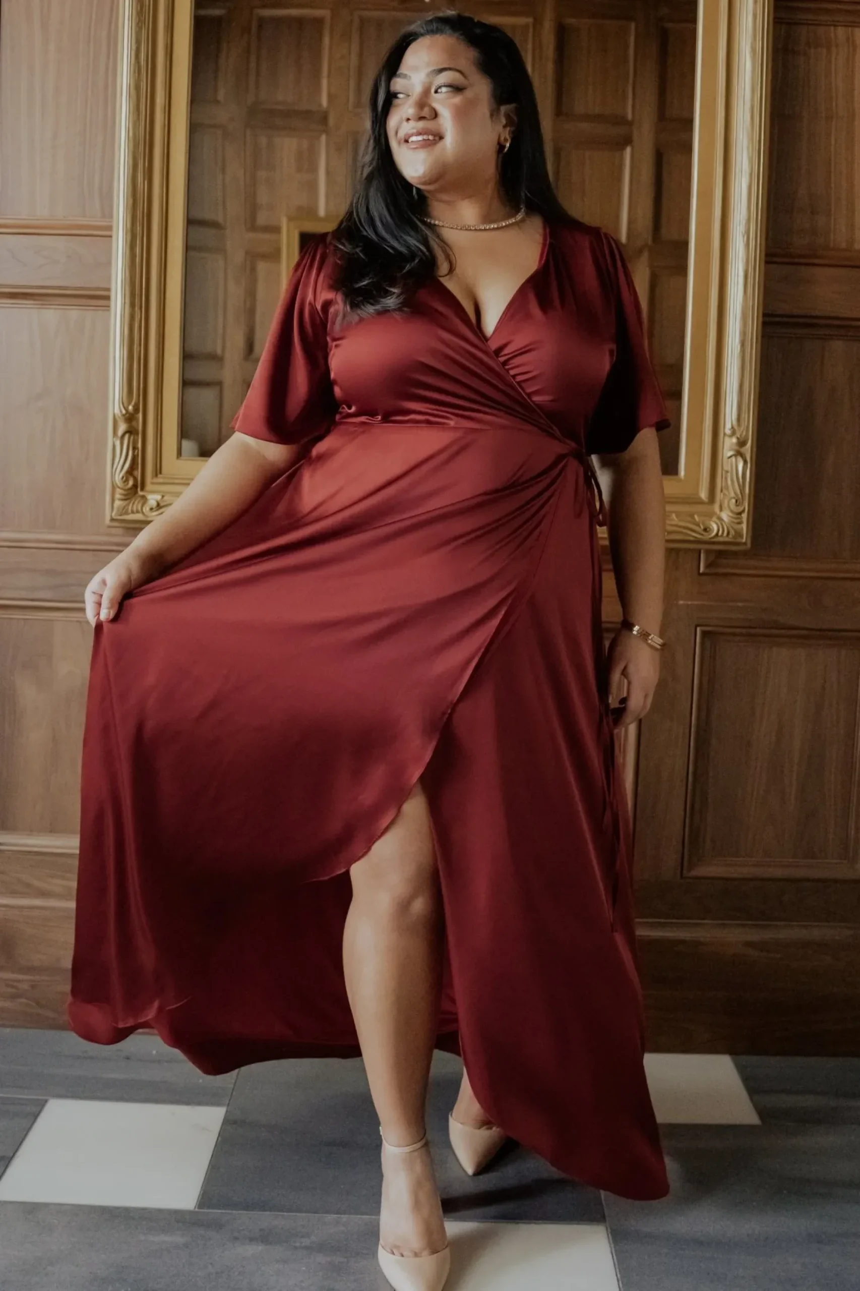 Baltic Born maxi dresses|WEDDING SUITE|Vara Satin Maxi Wrap Dress | Terracotta