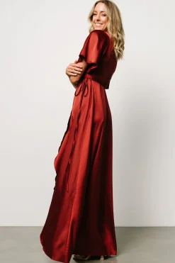 Baltic Born maxi dresses|WEDDING SUITE|Vara Satin Maxi Wrap Dress | Terracotta