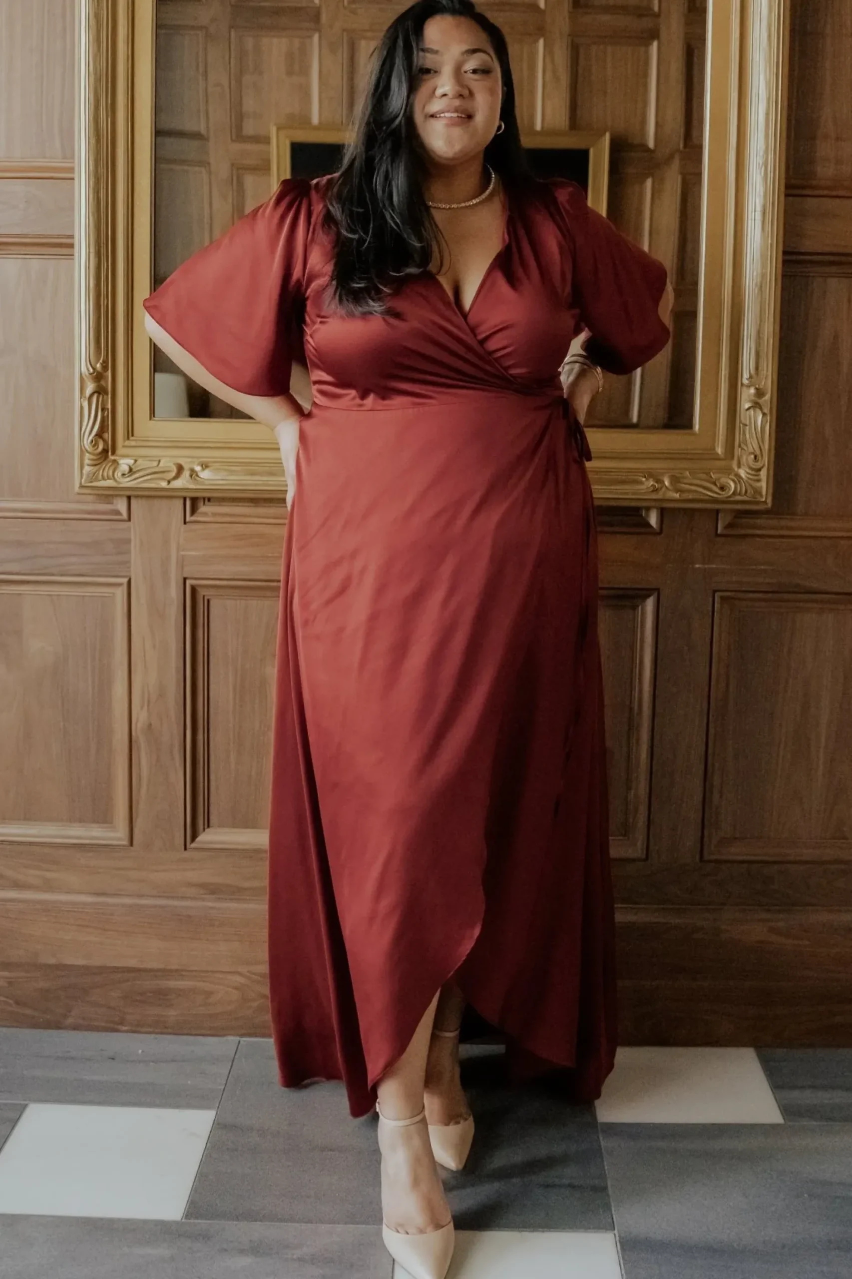 Baltic Born maxi dresses|WEDDING SUITE|Vara Satin Maxi Wrap Dress | Terracotta