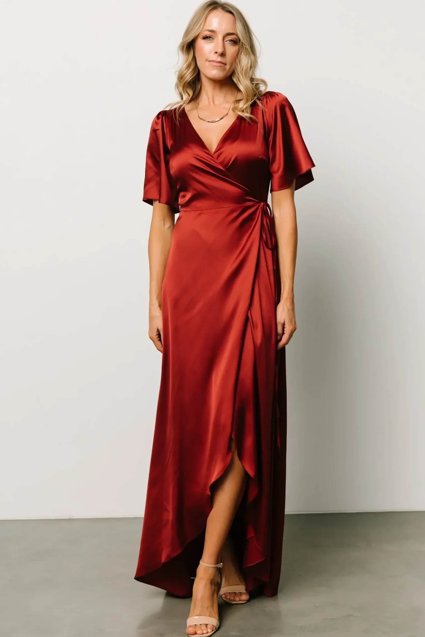 Baltic Born maxi dresses|WEDDING SUITE|Vara Satin Maxi Wrap Dress | Terracotta