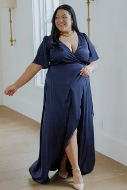 Baltic Born maxi dresses|WEDDING SUITE|Vara Satin Maxi Wrap Dress | Navy