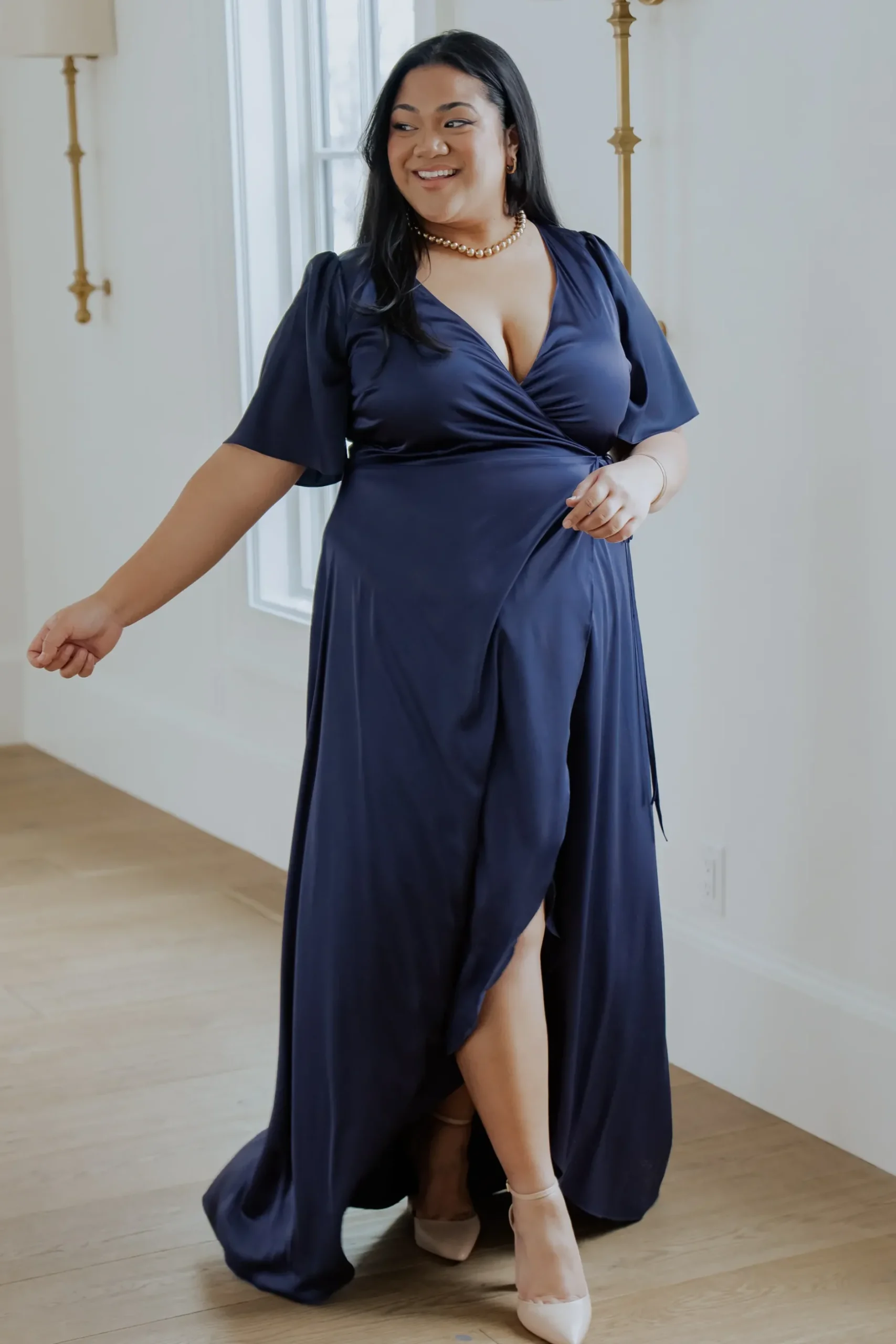 Baltic Born maxi dresses|WEDDING SUITE|Vara Satin Maxi Wrap Dress | Navy