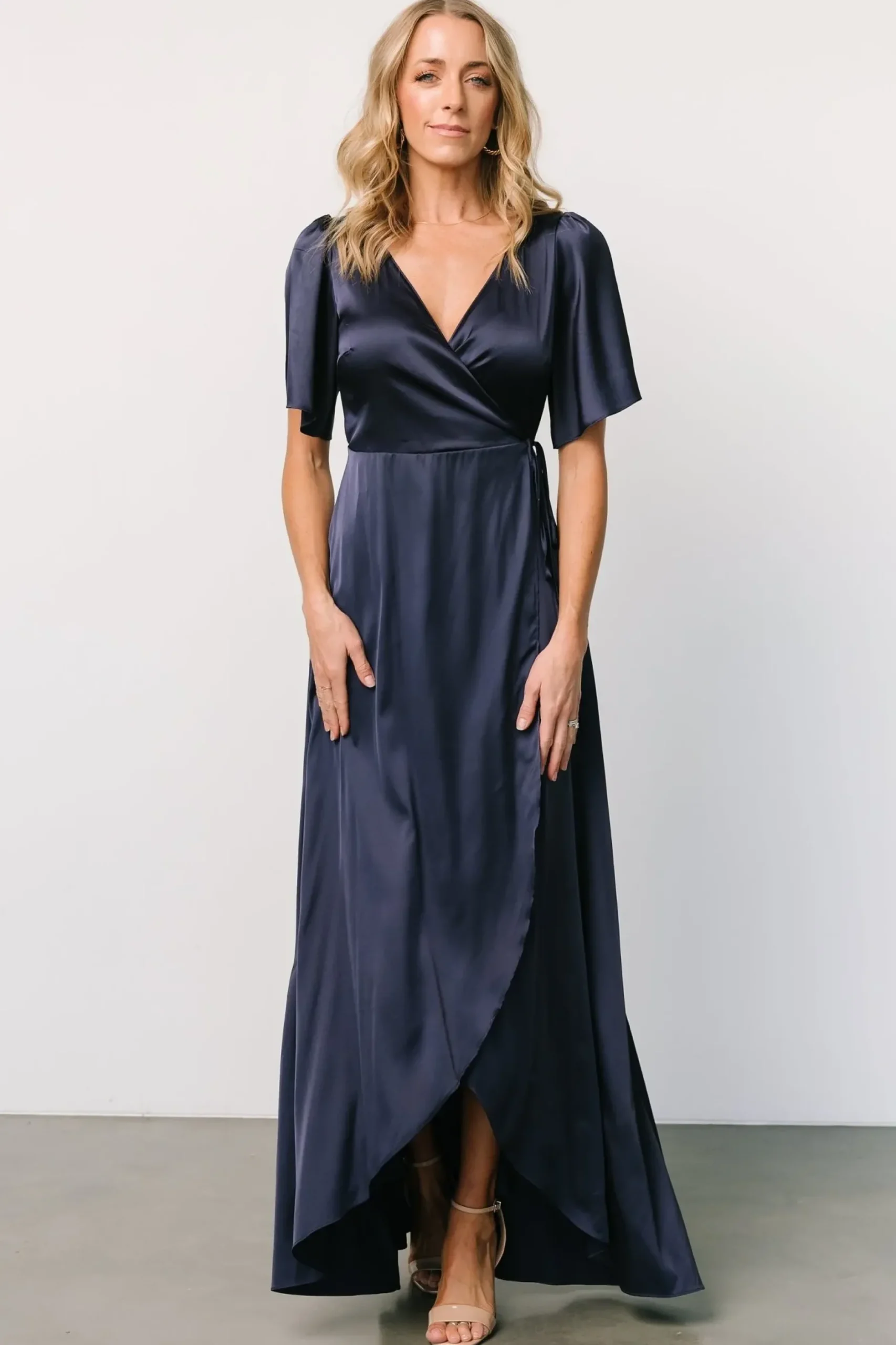 Baltic Born maxi dresses|WEDDING SUITE|Vara Satin Maxi Wrap Dress | Navy