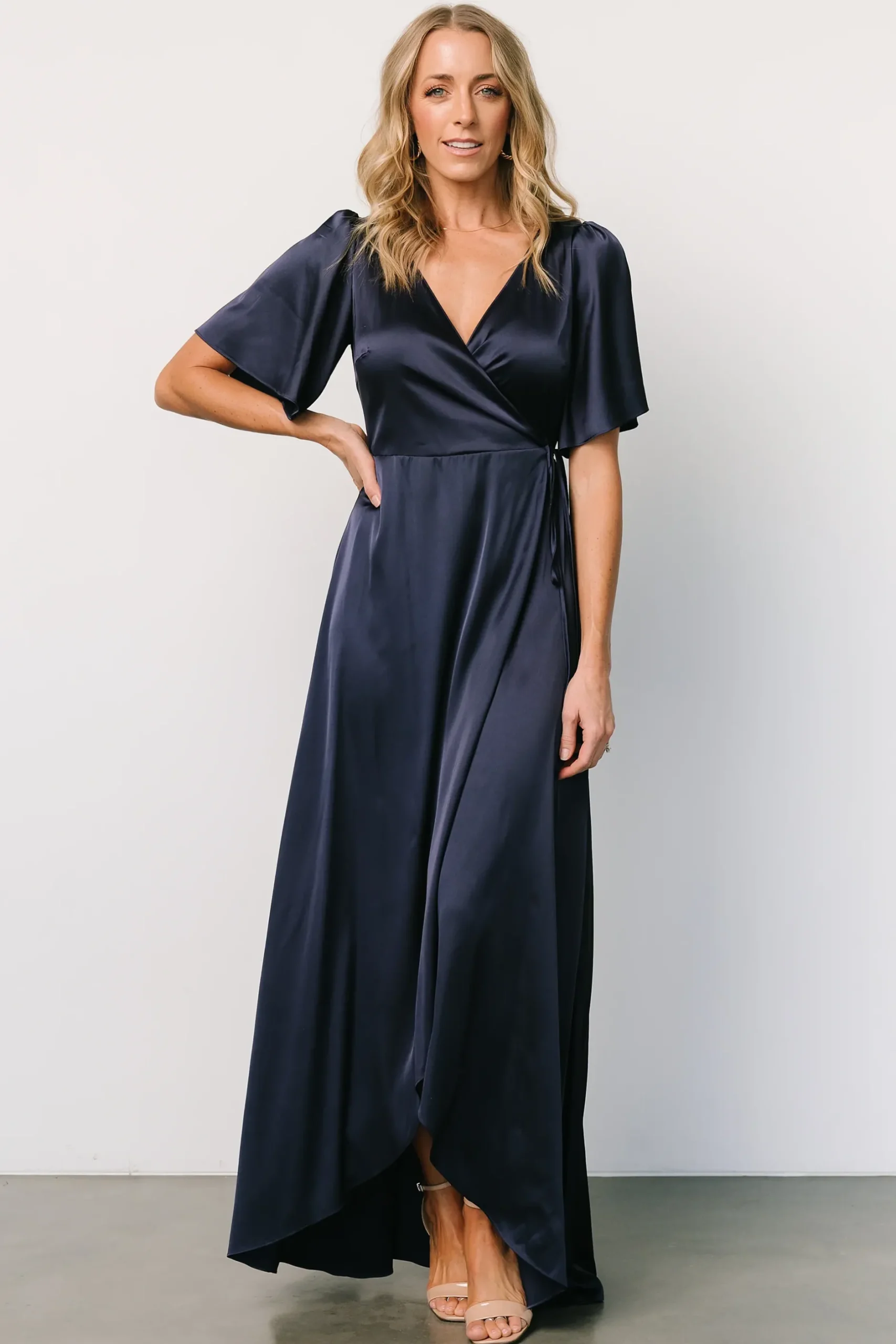 Baltic Born maxi dresses|WEDDING SUITE|Vara Satin Maxi Wrap Dress | Navy