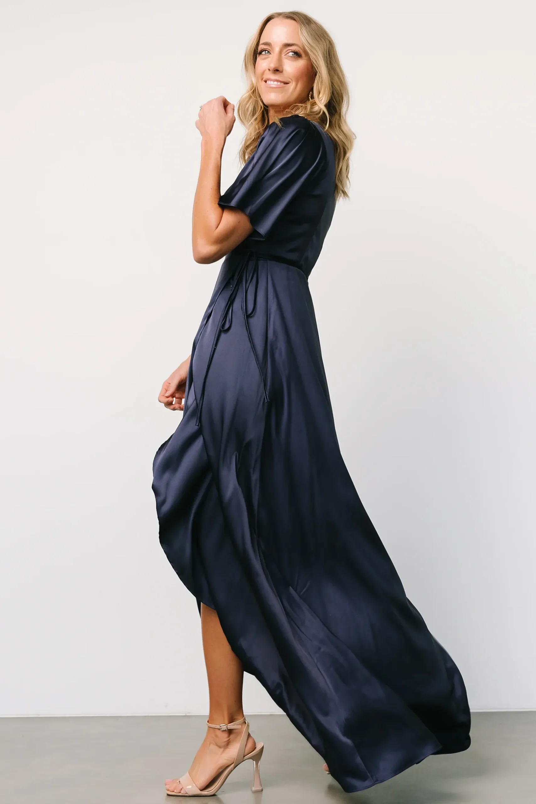 Baltic Born maxi dresses|WEDDING SUITE|Vara Satin Maxi Wrap Dress | Navy