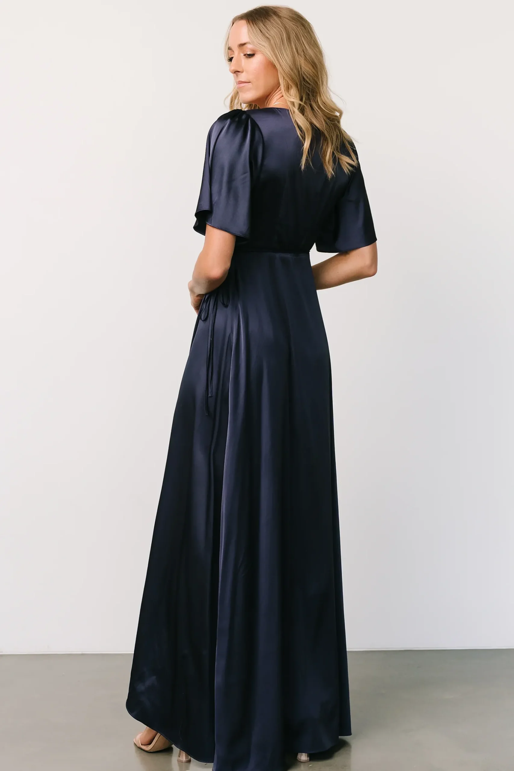 Baltic Born maxi dresses|WEDDING SUITE|Vara Satin Maxi Wrap Dress | Navy