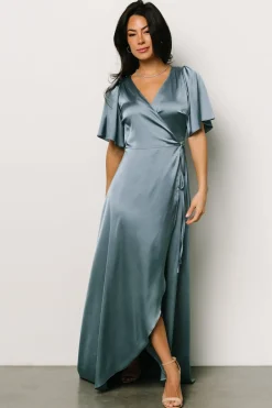 Baltic Born maxi dresses|WEDDING SUITE|Vara Satin Maxi Wrap Dress | Dusty Blue