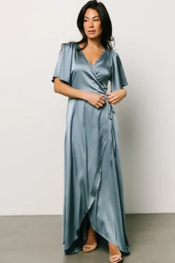 Baltic Born maxi dresses|WEDDING SUITE|Vara Satin Maxi Wrap Dress | Dusty Blue